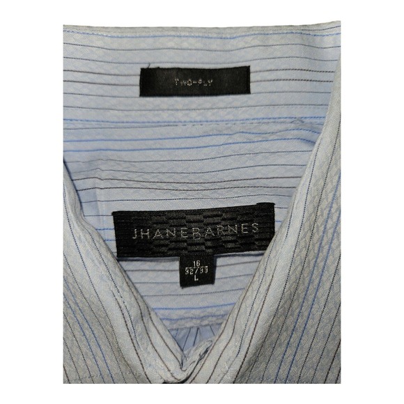 Jhane Barnes Button Up Shirt Large Men's Long Sleeve Two-Ply Blue Dress Wear - Picture 3 of 6